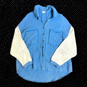 POL Blue Raw Edge Textured Shirt